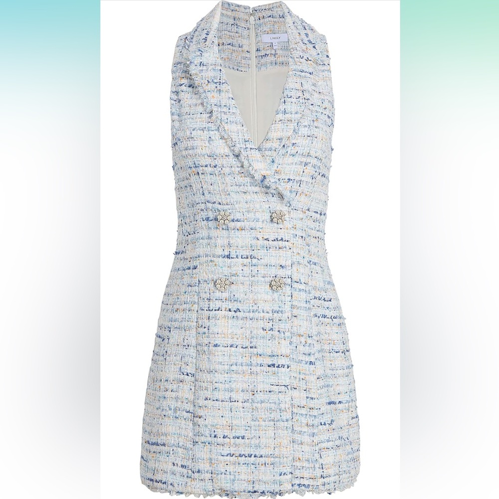 Blue Tweed Mini Dress